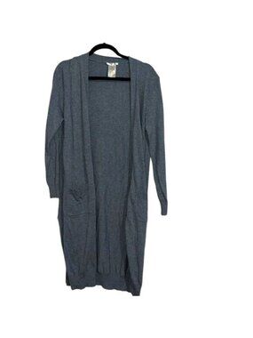 Gray Long Open Front Cardigan With Pockets Womens Size L